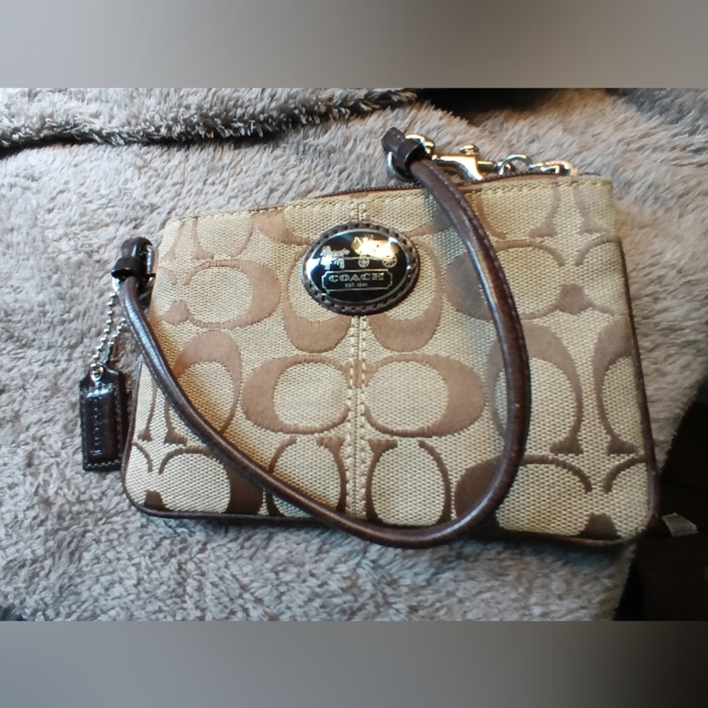Coach Tan and Brown Signature Wristlet - Picture 6 of 11
